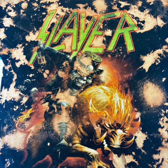 Slayer Bleached Tie Dye Graphic T Shirt Heavy Metal Band Tee - Picture 6 of 11